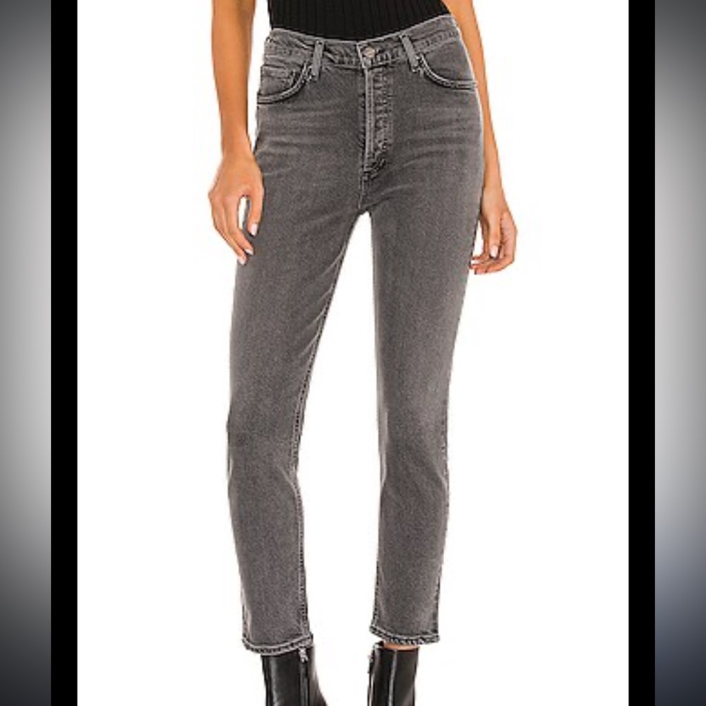 AGOLDE Nico Button Fly Straight Leg Faded Black Denim